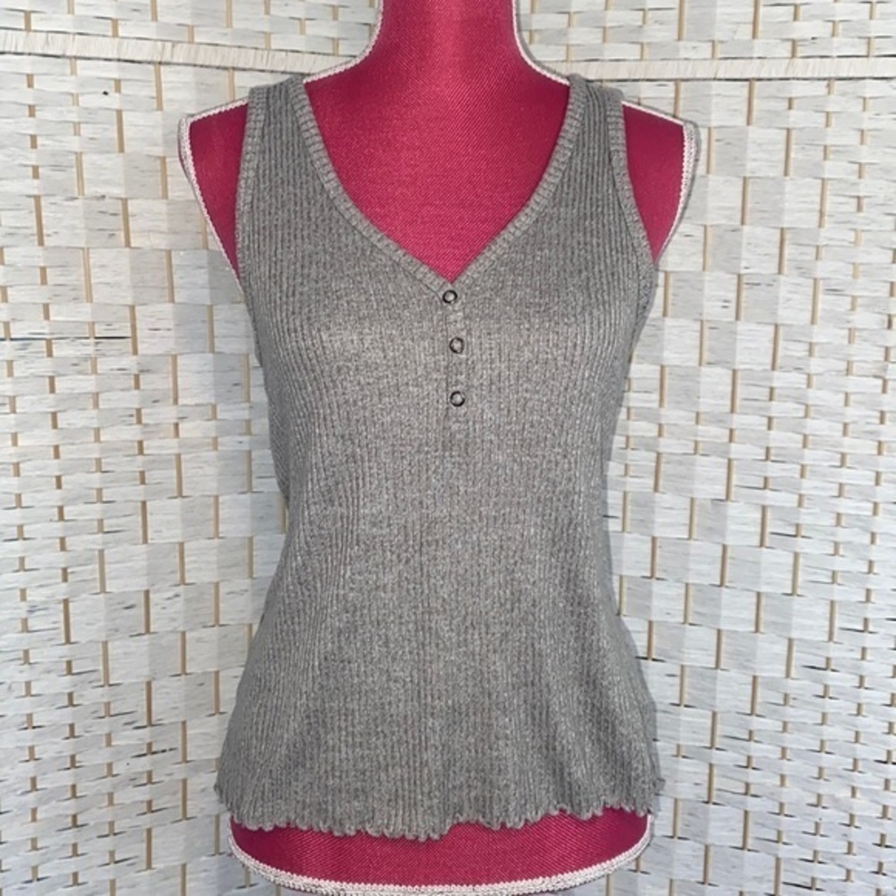 American Eagle Soft Plush Henley Gray Tank Top Medium